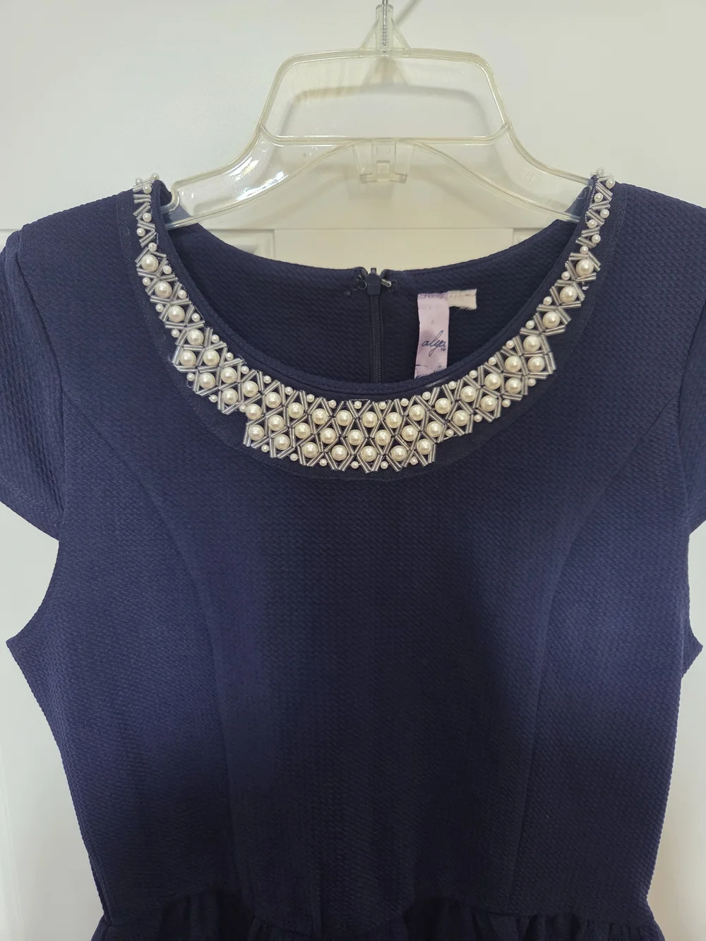 Girls Navy Dress with Embellished Necklace Collar